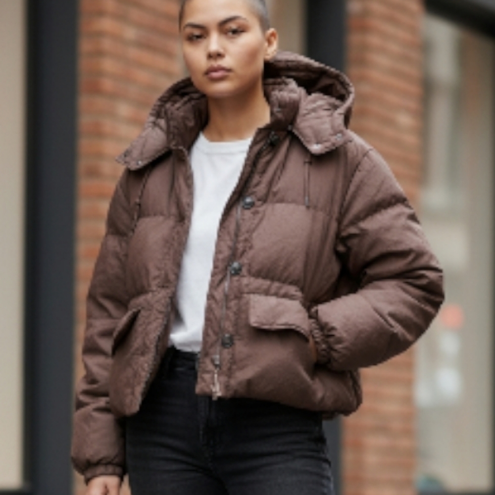 SOLD Uniqlo U Brown Women's Winter Hooded Puffer Jacket Size L - Picture 1 of 10